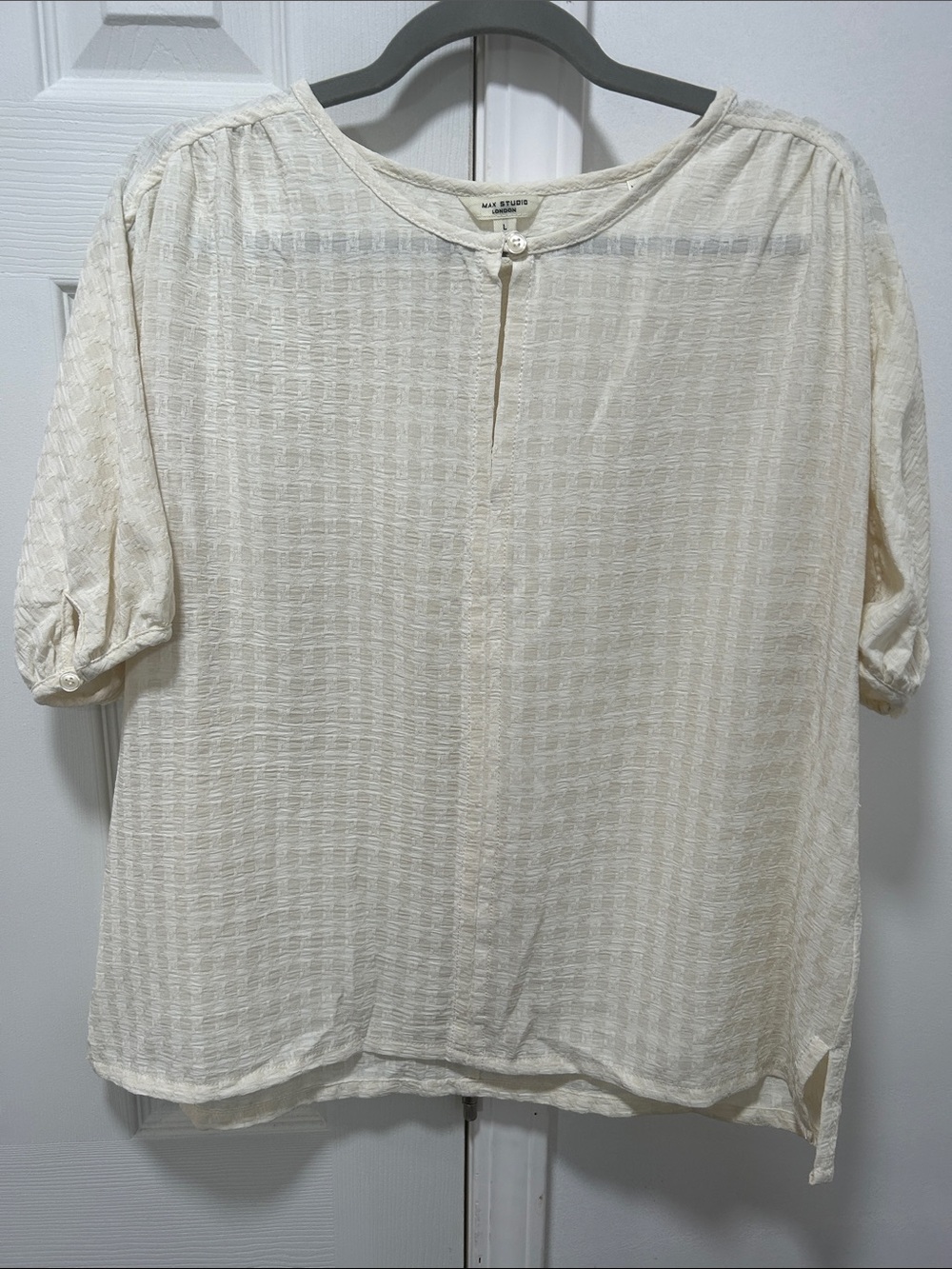 Max Studio Cream Textured Button-Back Top